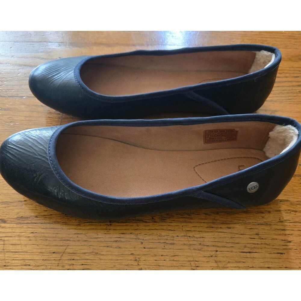 UGG Antora II Leather Sheepskin Ballet Flats Blue Bordeaux Shoes Size 7